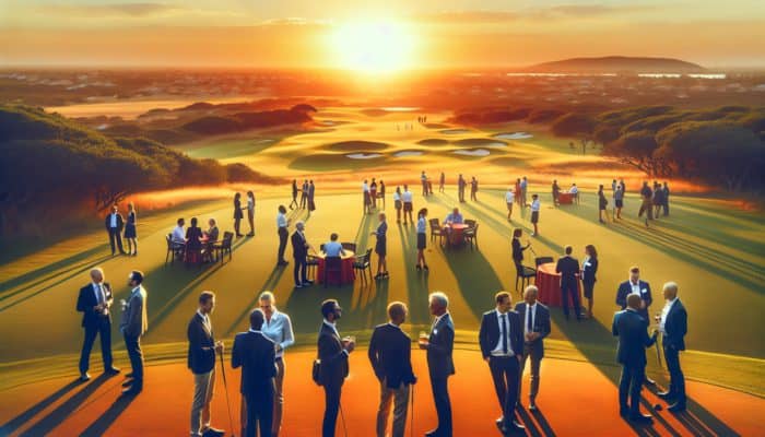 Benefits of Golf Networking Events: A serene South African golf course at sunset, ideal for relaxed business networking and fostering collaborations.