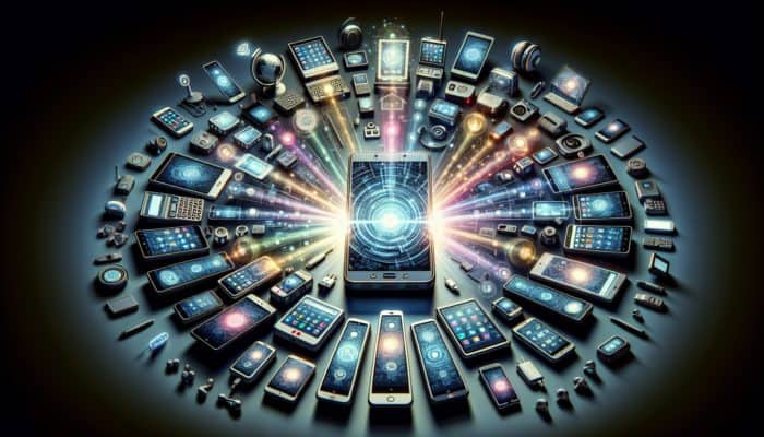 Utilise Mobile SEO Audits for Performance: A smartphone displaying a top-ranked website on a search engine, surrounded by other mobile devices, emphasising the importance of mobile SEO.