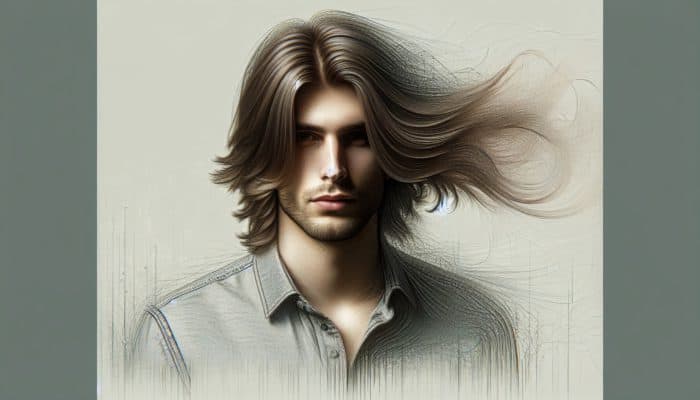 Man with long layered hair, showcasing volume and movement in a casual style that softens facial features.