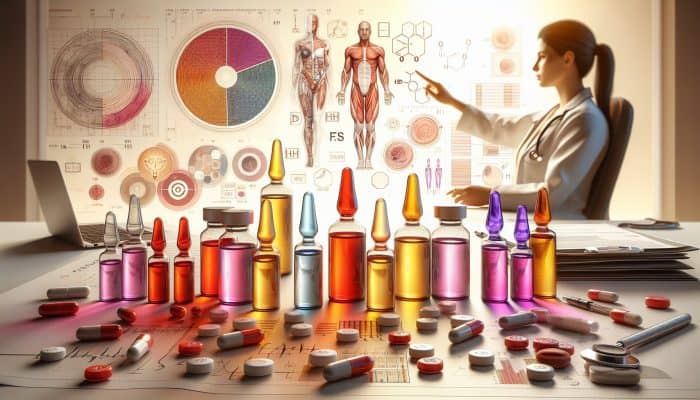 Male Hormone Blood Test in Dukinfield: A medical lab scene with vials labeled for hormone tests and a doctor analysing results for male hormonal imbalances.