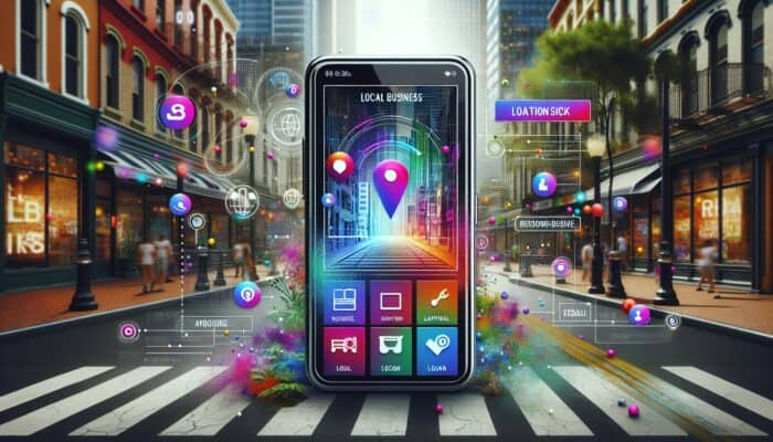 A smartphone displaying a fast, user-friendly local business website with responsive design and urban backdrop.
