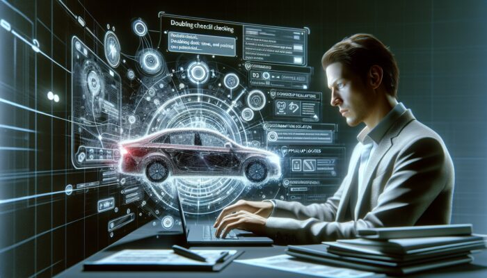 Person booking car online, checking details on a laptop with checklist and confirmation email visible.
