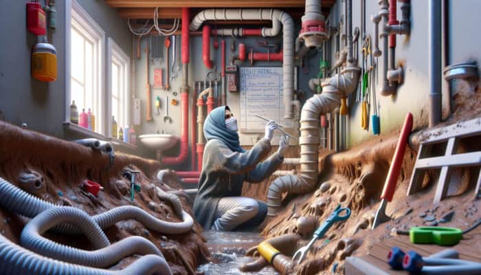 A local drain expert inspecting a complex system in an older Tsawwassen home, using specialised tools.