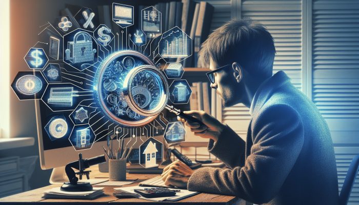 Debt Consolidation and Financial Peace of Mind: UK Guide | DCL Person in UK planning debt consolidation, comparing loans with magnifying glass in home office.