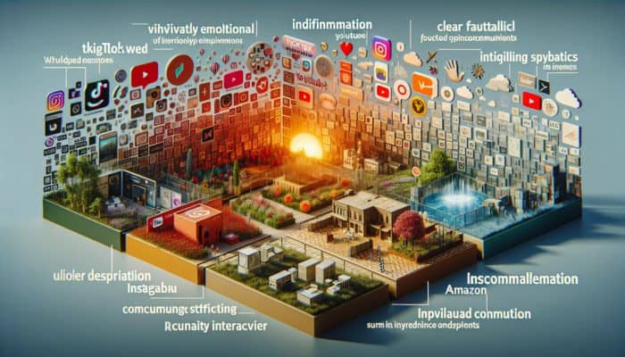 A variety of digital platforms: TikTok's vibrant emotions, YouTube's educational depth, ChatGPT's factual clarity, Amazon's user reviews, Instagram's aspirations, Reddit's raw authenticity.