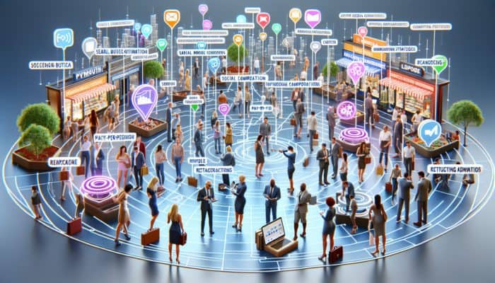 E-commerce Marketing in Plymouth for Small Business: Small business owners from Plymouth using various digital marketing strategies to reach a global audience.