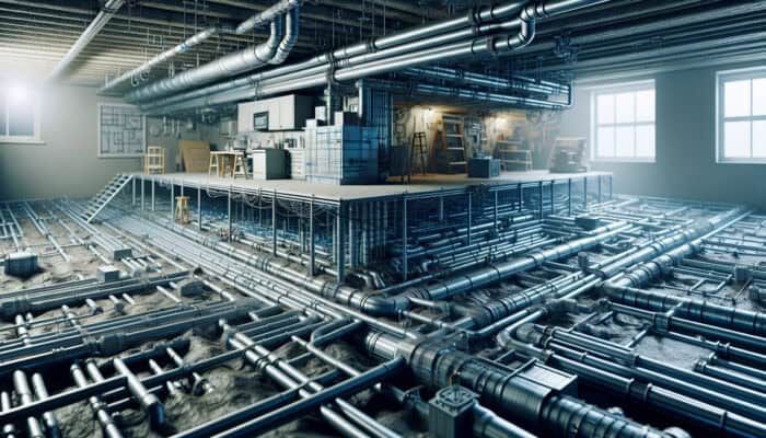 Crawl Space Drainage Systems in Chilliwack: Illustration of a crawl space featuring drainage solutions that control water flow, prevent mould, and promote a healthy indoor atmosphere.