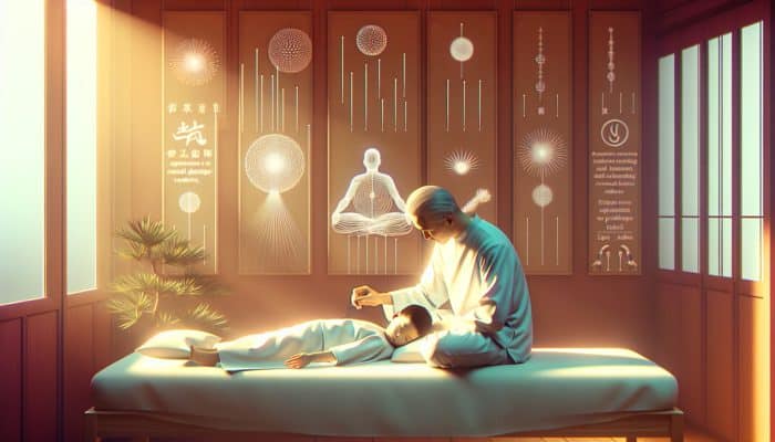 Safety Tips for Acupuncture in Children: A serene setting where a child receives acupuncture, surrounded by safety guidelines and expert advice.