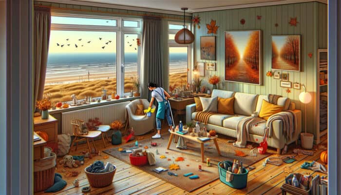 A Blackpool home in autumn, professionally cleared, showing a tidy space with sea view.