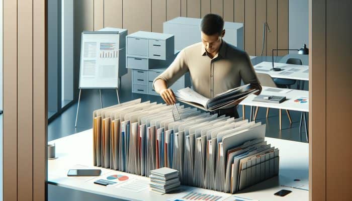 Consolidating Utility Bills With A Loan: UK Guide | DCL Consolidating Utility Bills With A Loan: A person organizing colourful bills into a single folder in a modern office, symbolising bill consolidation.