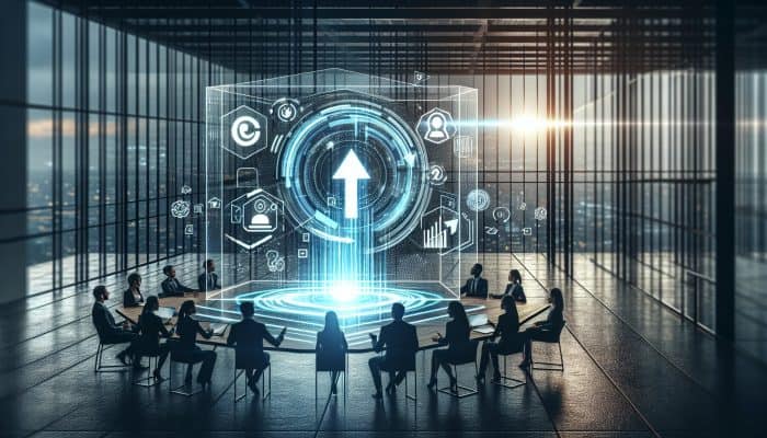 Emerging Debt Consolidation Startups: Revolutionising Finance | DCL Modern office with entrepreneurs presenting digital dashboard for efficient debt consolidation and personalized financial plans.